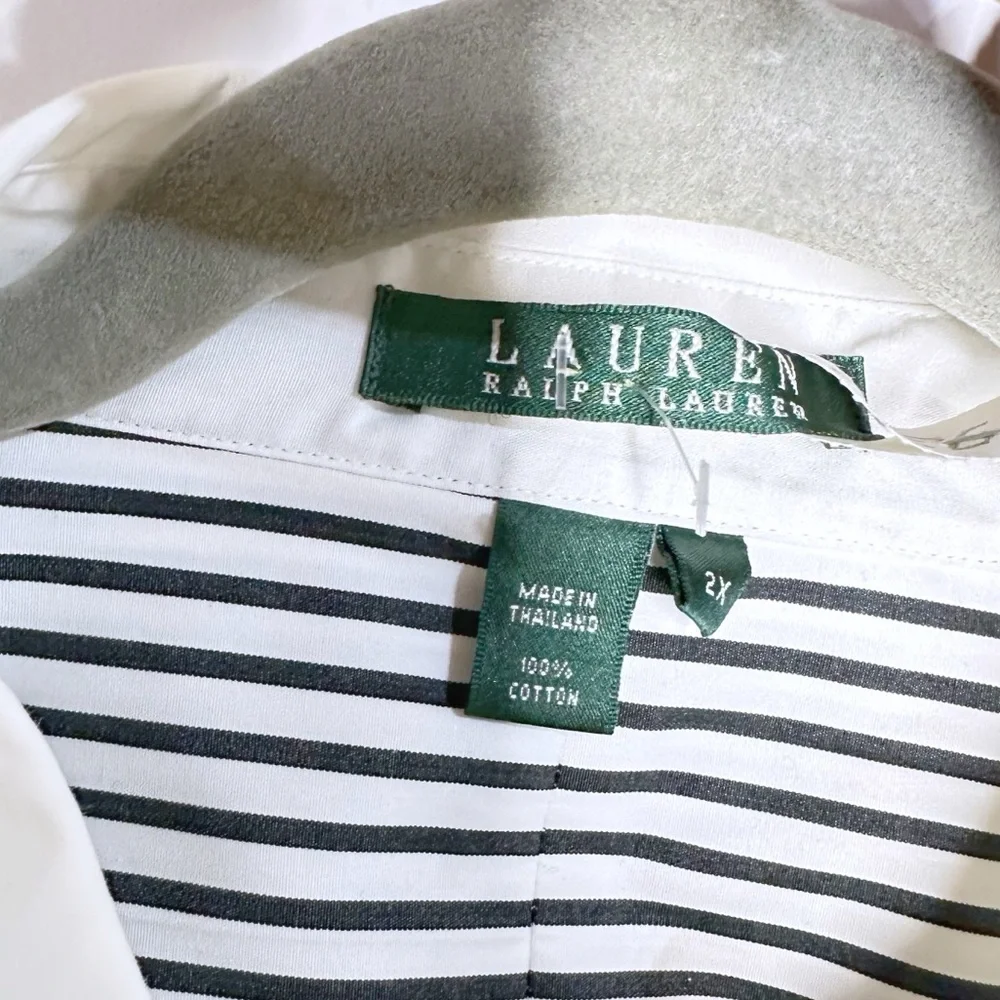 Lauren Ralph Lauren Two Tone White/Black Stripe Cotton Button Down Shirt Size 2X - Picture 2 of 12